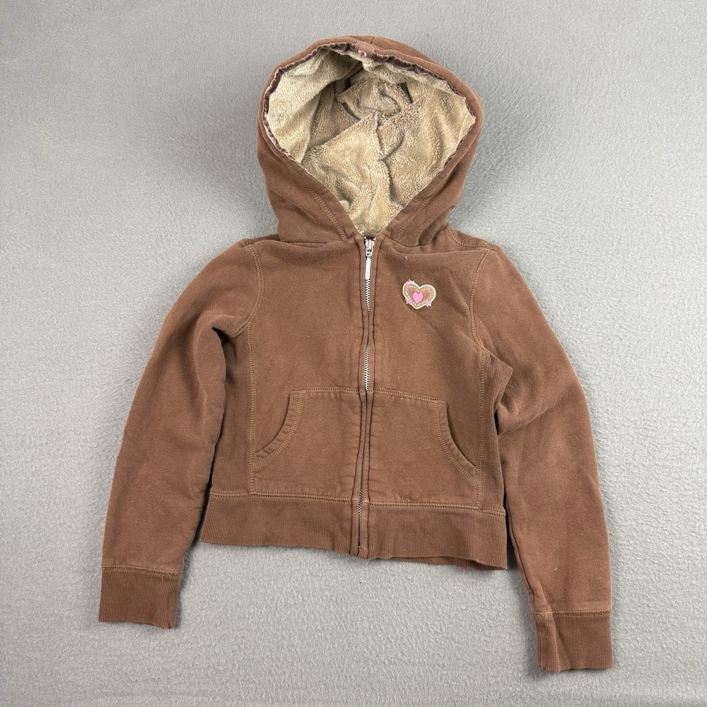 Y2K GAP Kids M 8 Girls Brown Zip Up Sweater Hoodie Faux Fur Hood Earthy‎